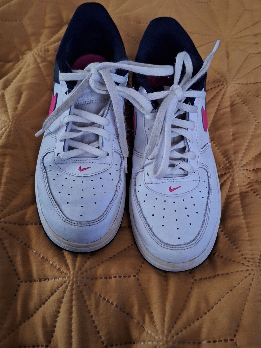 Nike Kids White Sneakers with Pink Swoosh